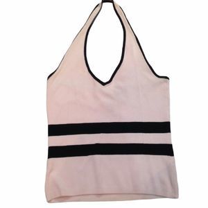Wayne Rogers Pink And Black Cropped Halter Top